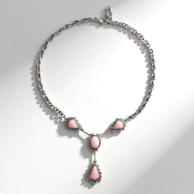 Cavill - Zilveren Ketting 925 Sterling Zilver - Roze Opaal Fancy & Ovaal Cabochon 12,78 ct - Geoxideerd - Elegante Halsketting Peru - Karabijnsluiting