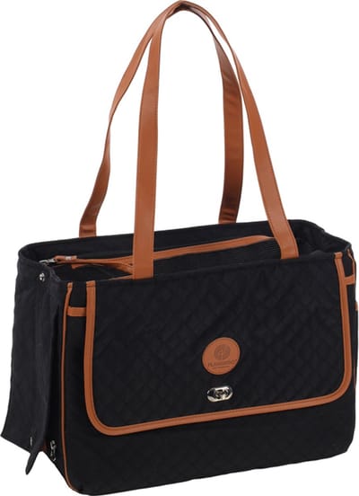 Draagtas hond – Draagtas kat – Flamingo Noenie Zwart – 41 x 20 x 28 cm – ventilatiegaas – ritssluiting boven/zijkant – uitneembare bodem – veiligheidsriem – reistas hond & reistas kat