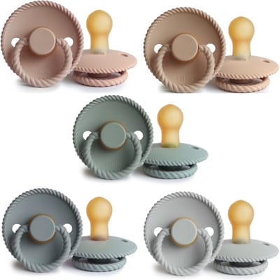 FRIGG ROPE Fopspeen set 5 stuks Blush,Croissant,Sage,French Gray en Silver Gray 0-6 maand