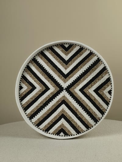 Blitzdeco - Dienblad - Paula - Handgemaakt Kralenwerk - Zwart Beige Wit - Modern - Large