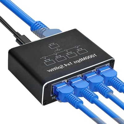 Ethernet Splitter - Netwerkverdeler Poorten - Internet Verdelen - 1 Ingang 4 Uitgangen - 1000 Mbps - Zilver