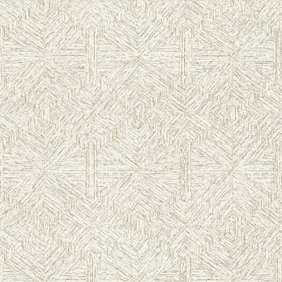 Grafisch behang Profhome 386903-GU vliesbehang hardvinyl warmdruk in reliëf gestructureerd met geometrische vormen glimmend ivoor parelwit goud 5,33 m2