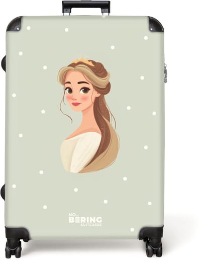 NoBoringSuitcases.com® - Koffer groot - Reiskoffer lichtgewicht - Prinses met tiara op groene stippenachtergrond - Rolkoffer met 4 wielen - Grote trolley XL - 98 liter bagage