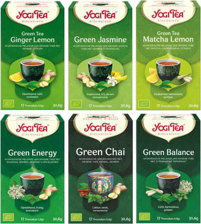 Yogi Tea- Groene thee selectie - 100% biologische ayurvedische groene vitaliserende theesmaken - 6 pakjes x17 theezakjes