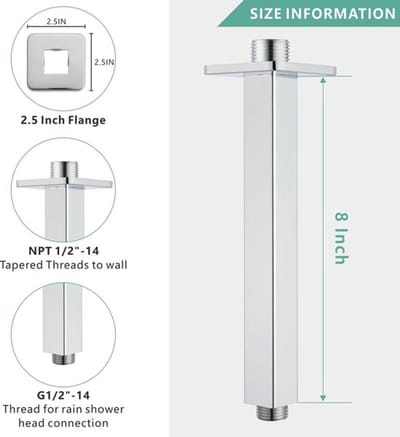 Douchearm 15 cm - Roestvrij Staal - Vaste Plafond Douche - Universele Aansluiting 1/2 inch - Inclusief Flens - Duurzame Constructie - Douchearmatuur