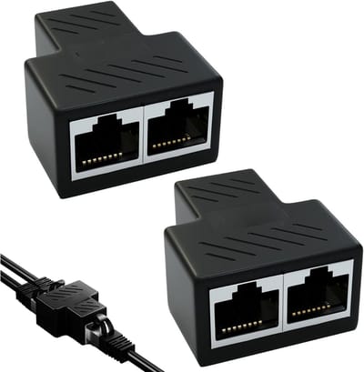 QUOVO® Internet Splitter - Internetkabel - Netwerk Switch - Zwart - 5cm x 5cm x 1cm
