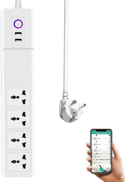 Slimme Stekkerdoos met 4 Losse Stopcontacten en 2 USB-poorten, Wifi, Timer, Spraakbesturing voor Alexa en Google Home