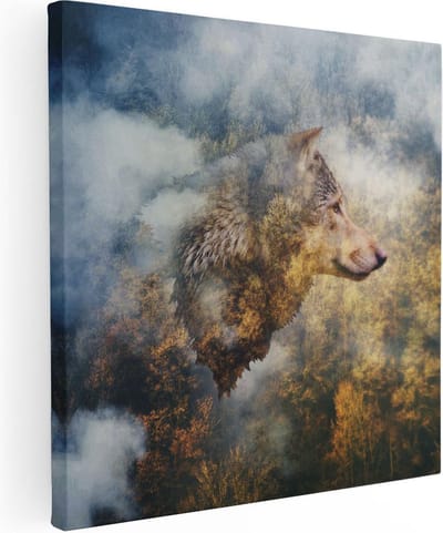 Artaza Canvas Schilderij Wolf - 90x90 cm - Wanddecoratie Dieren - Muurdecoratie Bos - Schilderijen Op Canvas