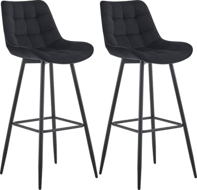 CLP Dartford Set van 2 barkrukken - Met rugleuning - Met voetsteun - Metalen frame - zwart Fluweel