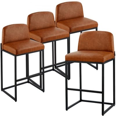 VEVOR Barkrukken Barkrukken 4 stuks (925 mm hoog) Keukenstoel van PU-leer met rugleuning en metalen frame, Bistrostoel (draagvermogen 149,7 kg) Keuken Eetkamer Bar Keukeneiland Barkruk Bruin