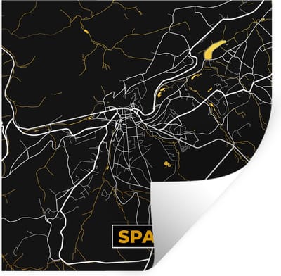 Muurstickers - Sticker Folie - Kaart - Spa - Plattegrond - Goud - Stadskaart - 100x100 cm - Plakfolie - Muurstickers Kinderkamer - Zelfklevend Behang XXL - Zelfklevend behangpapier - Stickerfolie