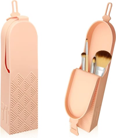 Ronte - Make-up borstelhouder voor op reis - Roze siliconen - Organizer voor vrouwen - Anti-val riem - Reisbenodigdheden