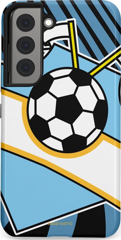 Casetastic hoesje geschikt voor Samsung Galaxy S22 - Dubbellaagse bescherming - Kampioensbal - Fashion Case - Lichtblauw Zwart Wit
