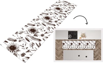 Keukenloper - Loper keuken - Patroon - Planten - Zwart - Wit - 200x50 cm - Keukenloper vinyl