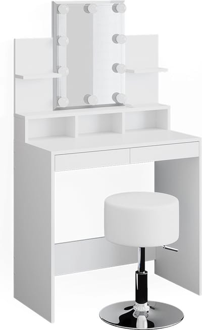 Vicco Ania Kaptafel set met kruk – 80 cm met LED-verlichting en kruk Wit