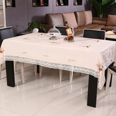 Nieuw Katoenen Tafelkleed Holle Zoom Zijden Lint Bloem Borduurwerk Europese Hoes Wasbaar Uitgehold Tafelkleed Voor Theetafel 50 X 50CM white