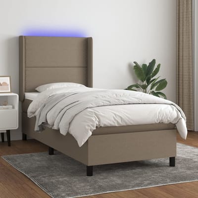 vidaXL - Boxspring - met - matras - en - LED - stof - taupe - 80x200 - cm
