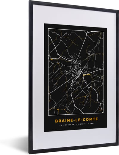 Fotolijst incl. Poster - Plattegrond - Kaart - Goud - Braine-le-Comte - Stadskaart - 40x60 cm - Posterlijst
