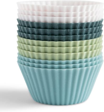 12 Pack Herbruikbare Siliconen Bakcups - Muffin Bakvormpjes - Vormpjes - Muffin Liners Voor Cupcakes - BPA Vrij Bakvormen - Standaard Maat - Wit Blauw Groen