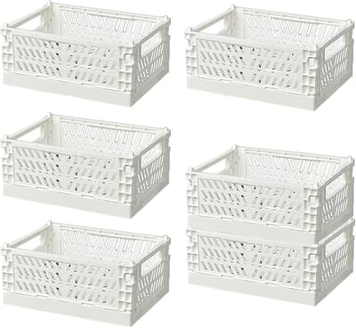 Set van 6 Opvouwbare Opbergdozen, 15 x 10 x 5,5 cm, Ideaal voor Keuken, Badkamer en Kasten, Ruimtebesparende Oplossing in Wit