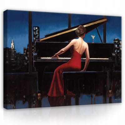 WALLARENA - Canvas schilderij - 100x70 cm - afbeelding van een vrouw met muziek en piano