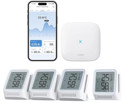Draadloze Hygrometer en Thermometer voor Binnen met App en 4 Sensors - Temperatuur- en Luchtvochtigheidsbewaking