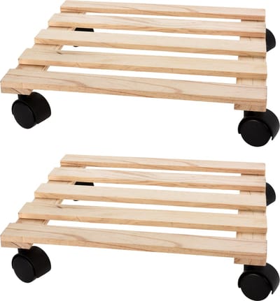 Pro Garden Plantentrolley - 2x - hout - naturel - vierkant - 28 x 28 cm - 100 kilo