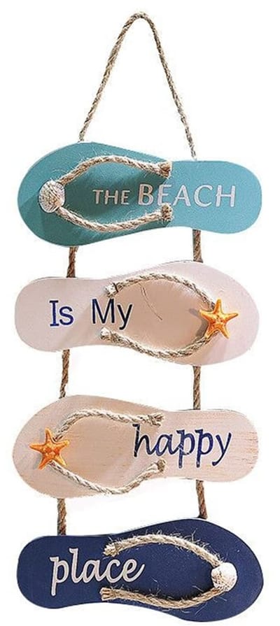 JHUBERS- Hangdecoratie Nautisch - Houten Slippers - Muurdecoratie - Oceaan Decor - Grijs/Blauw - Perfect voor Thuis