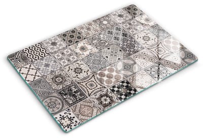Wallfluent Spatscherm Keuken - Grijs Spatglas Keuken - 80x52 cm - Decoratieve Tegels Achterwand Glasplaat Keuken - Geometrisch Rechthoekig Spatscherm Keuken