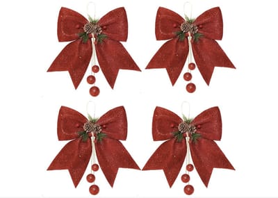 Kerstboom Bogen, Kerstboom, Glitter Kransen Bows Pailletten Strikken Met Pine Conekerstboom decoratieve strikken met dennenappel rode bessen voor krans glitter lint boog krans rood
