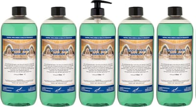 Body & Hair Hamam 1 liter met zwarte pomp - set van 5 stuks - 2 in 1 voor lichaam en haar - voordeelverpakking