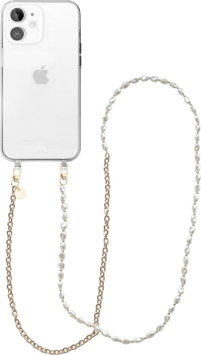 xoxo Wildhearts siliconen hoesje - Geschikt voor iPhone 11 hoesje - Over The Moon - Telefoonhoesje - Hoesje met koord - Parelketting / Gouden schakelketting - lang telefoonkoord - Transparant hoesje (lange variant)
