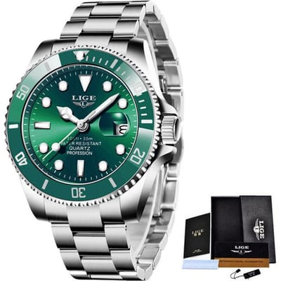 LUIK Topmerk Luxe Mode Duikhorloges Heren 30ATM Waterdicht Datumhorloge Sporthorloge Heren Quartz Horloge groen/zilver