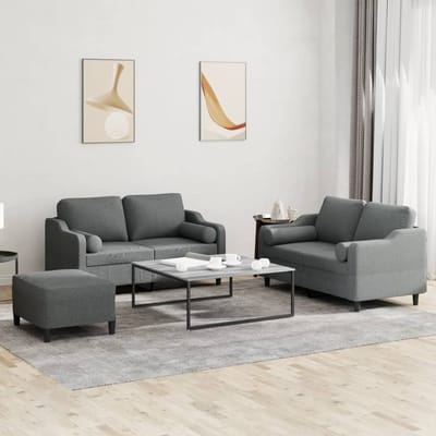 vidaXL - 3-delige - Loungeset - met - kussens - stof - donkergrijs