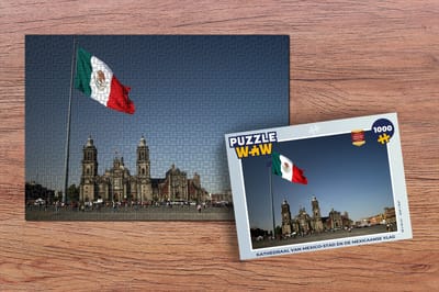 Puzzel Kathedraal van Mexico-stad en de Mexicaanse vlag - Legpuzzel - Puzzel 1000 stukjes volwassenen