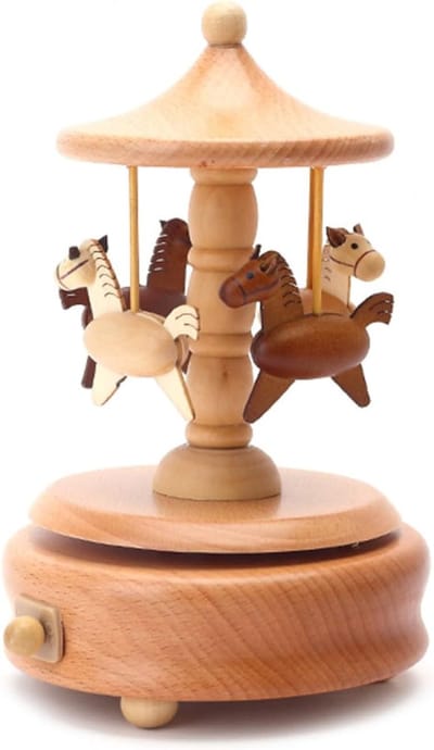 Houten Muziekdoos - Draaibare Speeldoos - Babykamer Decoratie - Opwindbaar Mechanisme - Ca. 11-17.9 cm Hoog