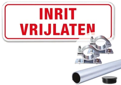 Bord Inrit Vrijlaten - Weerbestendig Aluminium - 40x15 cm - Bevestiging: Met paal 120 cm + paalbeugels + paaldop