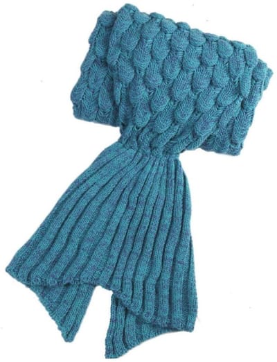 Vivva - Zeemeermin Deken - Dekentje voor op de Bank - Plaid - Zeemeerminstaart - 180 x 40 cm - Blauw - MERMIDREAM