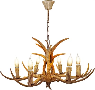 JOYNEXTBUY - Gewei Kroonluchter - 6 Koppen - Hertengewei - Hertenkroonluchter - Hanglamp - 220V - Plafondlamp - Hars - Bruin