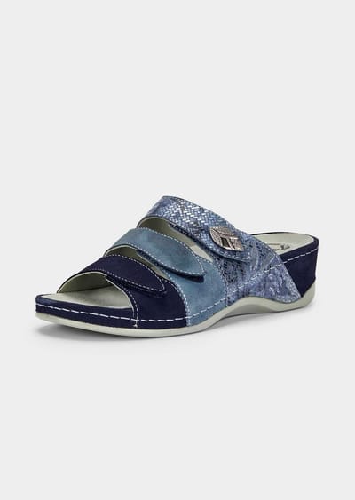 Sandalen van leer met memory voetbed - marine / gedess. - Gr. 36 van Goldner Fashion