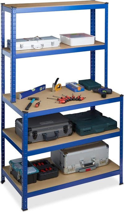 stellingkast met werkbank - tot 900 kg - 5 etages - 180x100x60 cm - staal - blauw
