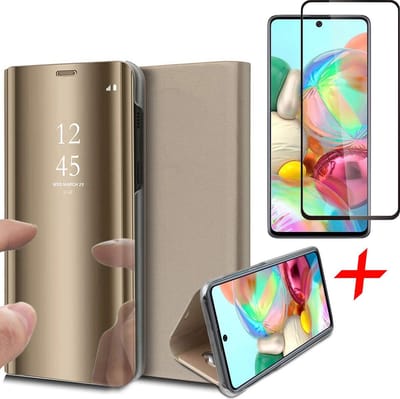 Hoesje geschikt voor Samsung A71 en Screenprotector - Book Case Spiegel + Screenprotector Full - Goud