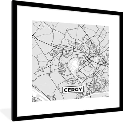 Fotolijst incl. Poster - Plattegrond - Kaart - Stadskaart - Frankrijk - Cergy - 40x40 cm - Posterlijst