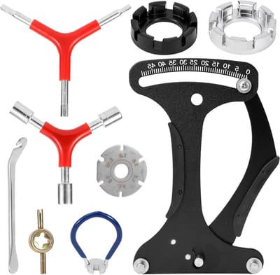 Complete Set van 9 Fietsspaak Sleutels, Koppelmeter en Spanningmeter met Bandenheffers voor Wielafstelling en Onderhoud van Fietsen
