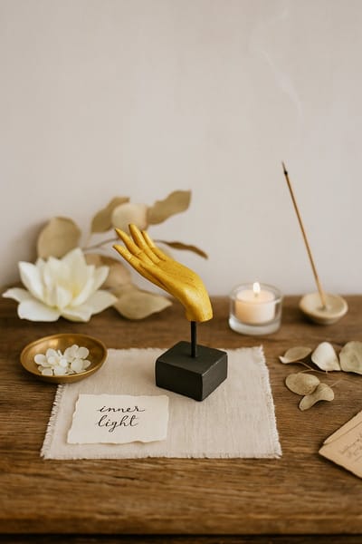 Hand of Boeddha goud- boeddhabeeld - Abhaya Mudra - Handmade - Spititualiteit - Decoratief - H17 cm
