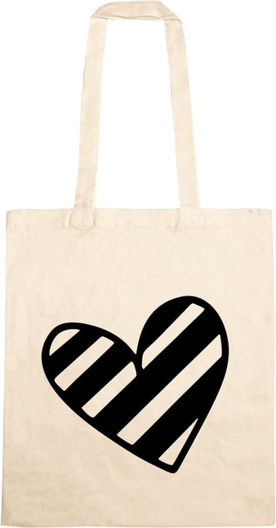 Katoenen Tas Met Hart - Tas Met Gestreept Groot Hart - Tas Van Katoen - Tas Met Opdruk - Cadeau Voor Vriendin