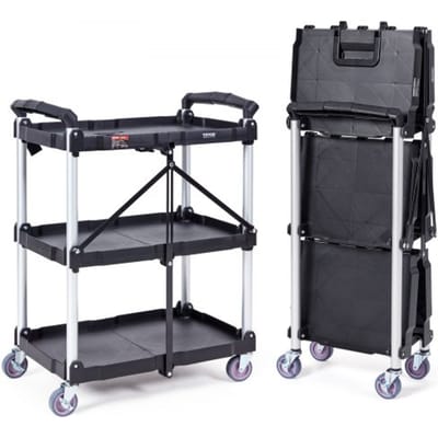 VEVOR Serveerwagen 107x17x39cm Afruimwagen 74,8 kg laadvermogen Rolwagen van polypropyleen Multifunctionele wagen met 3 compartimenten Keukenwagen met zwenkwielen Niswagen Werkplaatswagen Servicewagen