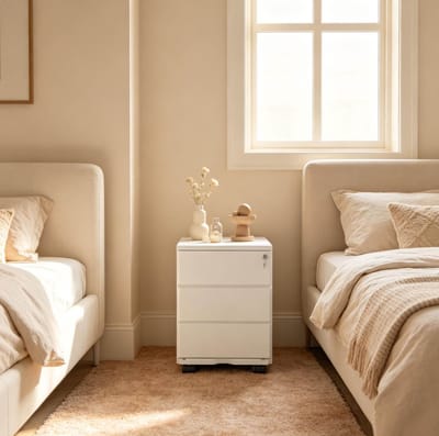 HAUSS SPOLE Hangmaprek - Afsluitbare Rolcontainer Met 3 Lades En Wielen - Voor Kantoor En Thuiswerkplek - Staal En Nylon - 39x52,4x54 Cm - Wit