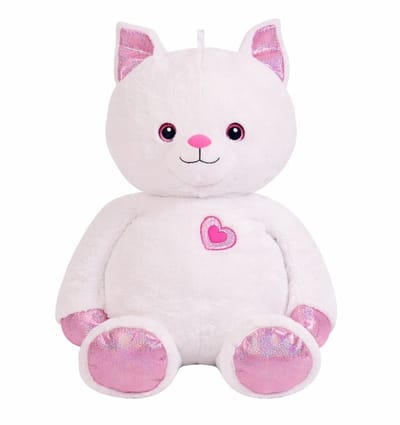 Eurocatch XXL Pluche Kat 72 cm Hoog - Grote Zachte Knuffelkat in wit Roze met Hartje - Superzacht Cadeau voor Kinderen en Volwassenen