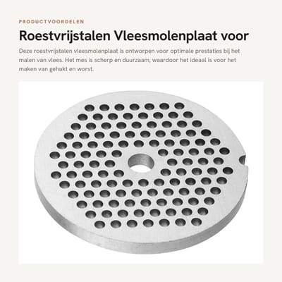 Dailygoods- Vleesmolenplaat #8 - Roestvrijstalen Plaatmes - Vleesmolenschijven - Keukenhulpmixer - Worstmakerbevestiging - Veilig en duurzaam - Vleesmaalplaat